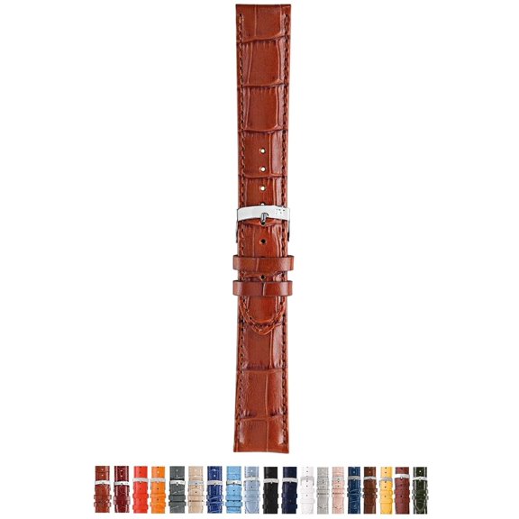 Morellato Samba Alligator Embossed Genuine Calf Leather Watch Strap - Tan Brown - 16mm - Chrome-plated Stainless Steel Buckle - PERFORMANCE Collection