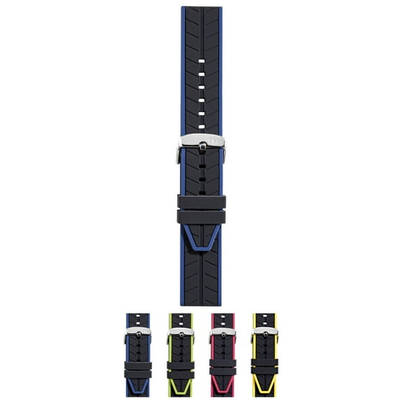 Morellato Sesia Silicone Watch Strap - Black And Blue - 22mm - Chrome-plated Stainless Steel Buckle - RUBBER Collection