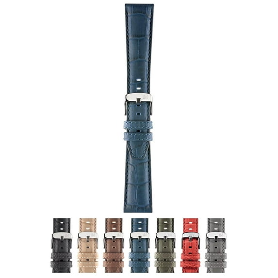 Morellato Soccer Genuine Water Resistant Leather Watch Strap - Blue Marine - 24mm - Chrome-plated Stainless Steel Buckle - SPORT Collection