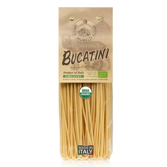 Morelli Bucatini Pasta Noodles - Premium Organic Italian Pasta from Italy - Handcrafted, Family Owned Gourmet Brand - Made With Durum Wheat Semolina 17.6 oz (500 g) - Pack of 1