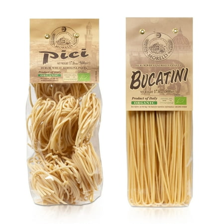 Morelli Gourmet Bucatini and Pici Italian Pasta Variety Pack - Gourmet Pasta from Italy, Imported Italian Pasta Sampler Includes 17.6 oz Bucatini Pasta and 17.6 oz Pici Pasta di Toscana