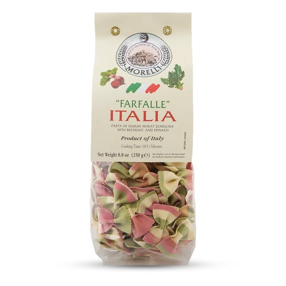 Morelli Italian Pasta Farfalle Rainbow Bowties "Faralle ITALIA" Colored Pasta, 8.8oz (250g)