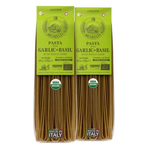 Morelli Pasta Organic Garlic and Basil Linguine 8.8oz / 250g - Pack of 2
