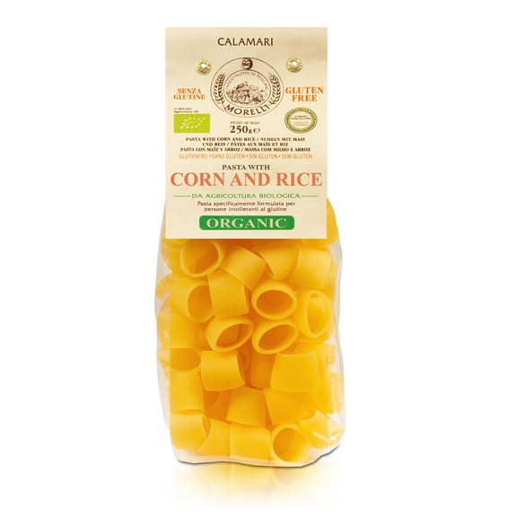 Morelli Mezzi Paccheri Organic Pasta - Italian, Gourmet, Large Circle Gluten-Free Pasta from Italy Made from Corn & Rice, for Stuffing - 8.8 ounce - Pack of 1
