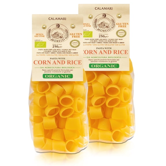 Morelli Mezzi Paccheri Organic Pasta - Italian, Gourmet, Large Circle Gluten-Free Pasta from Italy Made from Corn & Rice, for Stuffing - 8.8 oz (Pack of 2)