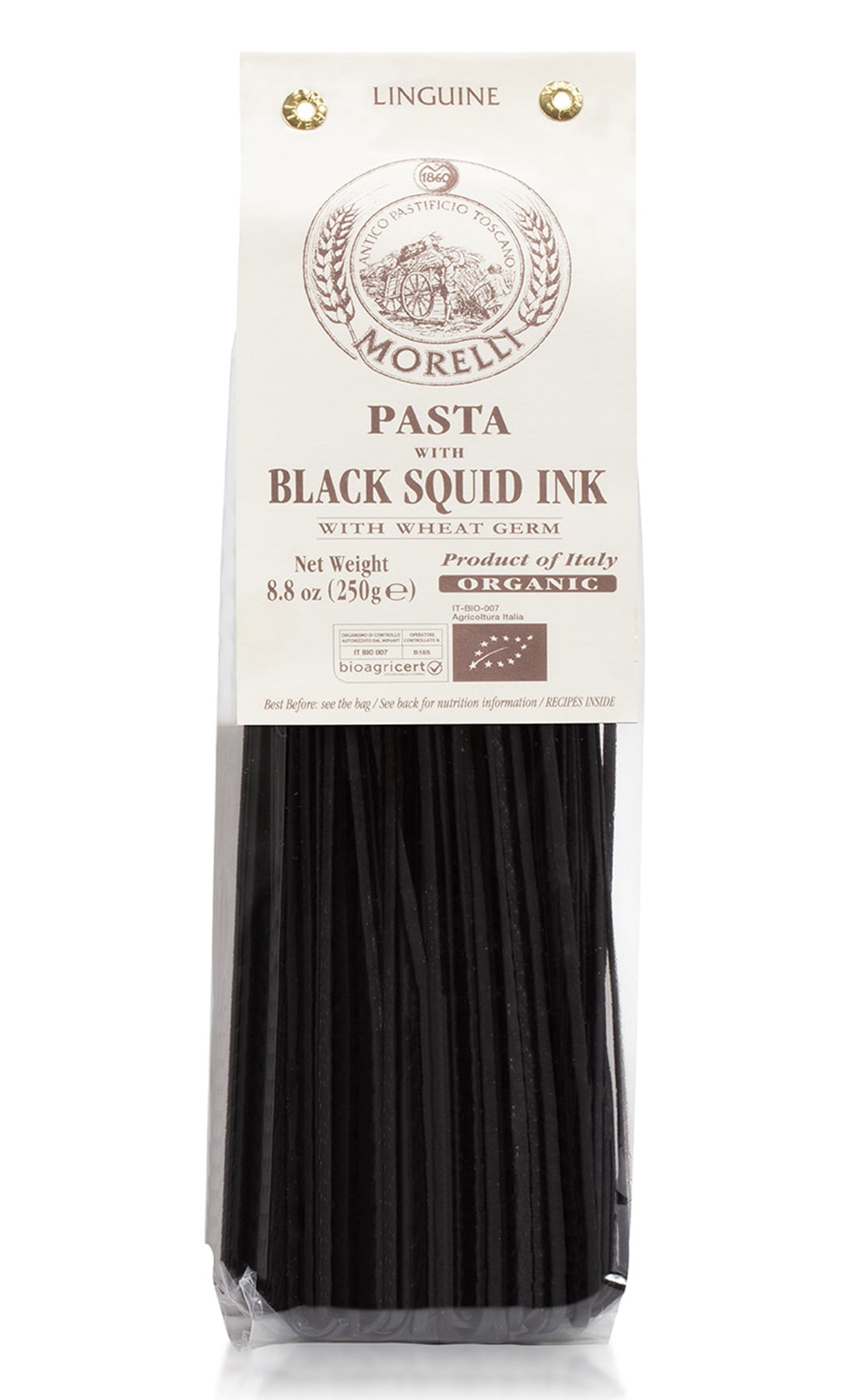 Morelli Organic Black Squid Ink Linguine Pasta Made in Italy 8.8oz