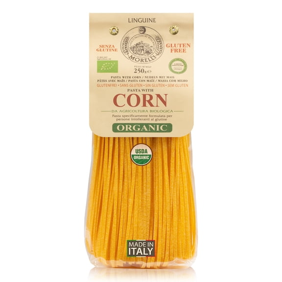 Morelli Organic Gluten Free Linguine Pasta Made with Corn - Vegan Corn Noodles, Imported Organic Pasta from Italy, Italian Gourmet Food - 8.8 oz - Pack of 1