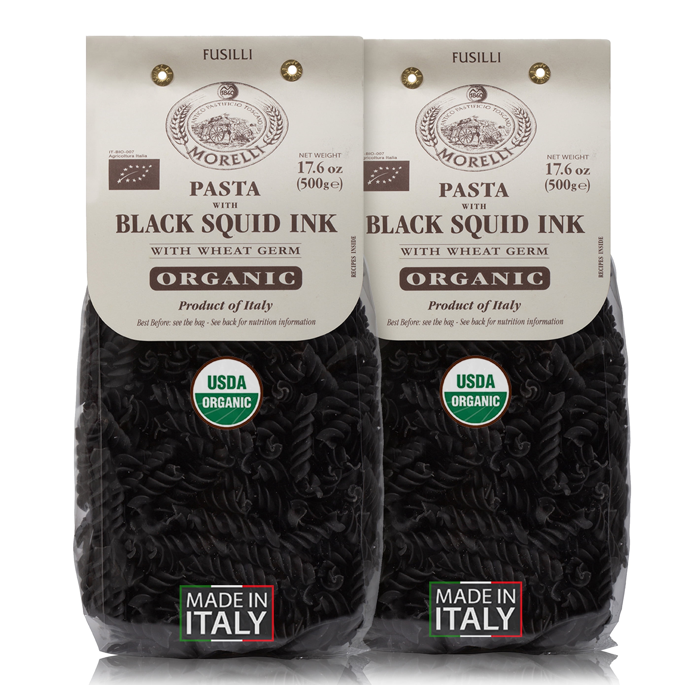 Squd Ink Morelli Organic Squid Ink Fusilli Black Pasta Noodles - 17.6 oz, 2 Pack ...