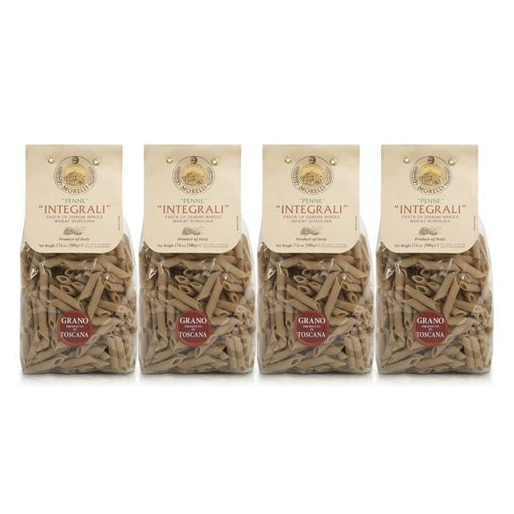 Morelli Organic Whole Wheat Penne Pasta Noodles - Handmade Premium Italian Pasta from Italy, Gourmet Imported Noodles Made With Durum Wheat Semolina - 17.6 Oz (500gr) - Pack of 4
