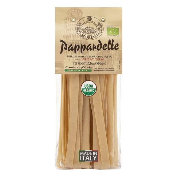 Morelli Organic Pappardelle Pasta Noodles Imported from Italy, Made with Italian Durum Wheat Semolina - 17.6 oz (500 g) - Pack of 1