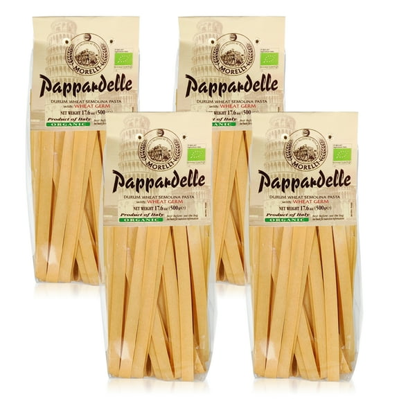 Morelli Pappardelle Pasta with Wheat Germ from Italy, 17.6oz (500g) - Pack of 4