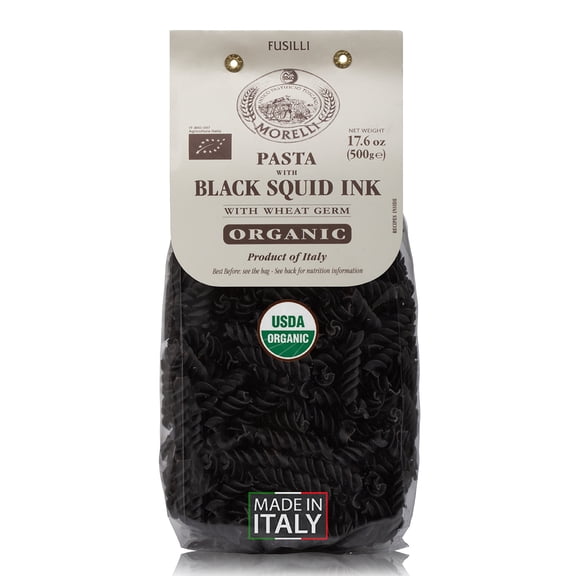 Morelli Squid Ink Black Pasta Noodles Fusilli (Rotini) - Organic Italian Pasta, Durum Wheat Semolina, Nero Di Seppia Made in Italy - 1.1 lb (500g) (1 Pack)