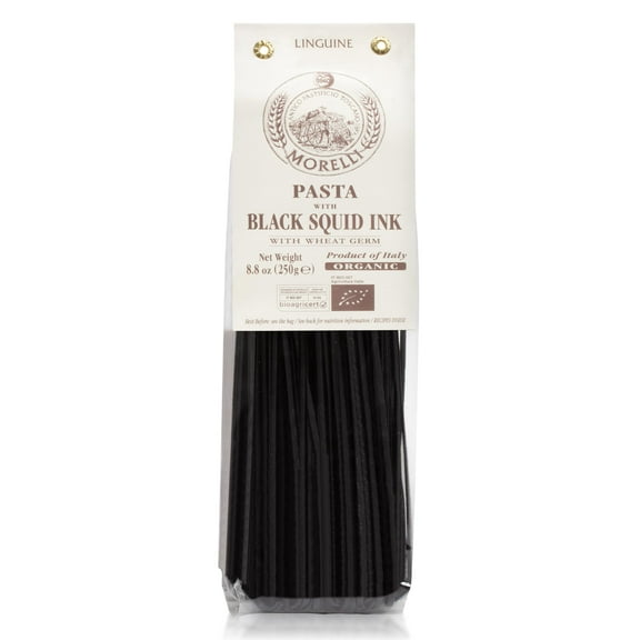 Morelli Squid Ink Pasta Linguine- Organic Italian Pasta - Black Pasta Noodles - Durum Wheat Semolina - Nero Di Seppia Made in Italy - 8.8oz / 250g