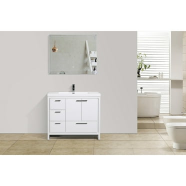 Moreno Bath  MOD 42 Inch Free Standing Modern Bathroom Vanity with Reinforced Acrylic Sink And Left-Side Drawers