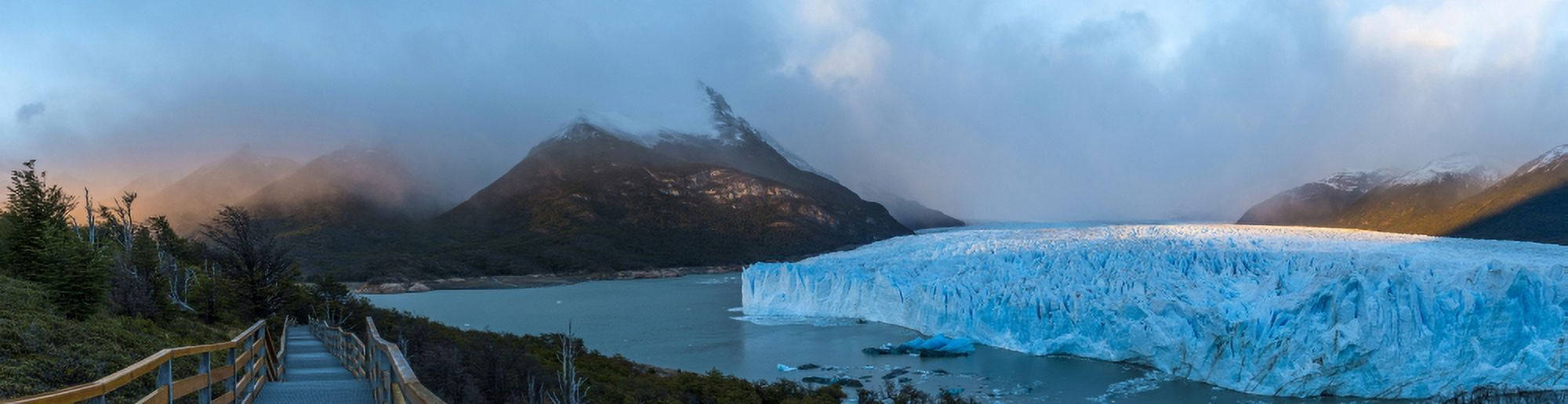 Moreno Glacier in a lake at dawn Argentine Glaciers National Park Patagonia Argentina Canvas Art - Panoramic Images (27 x 9)