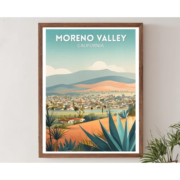 Moreno Valley California Retro Travel Mid Century Modern Vintage Cityscape North America Decor, Unframed Poster