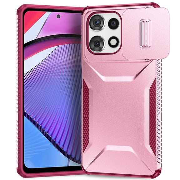 Moreoy Hybrid Dual Layer Case for Motorola Moto G Power 2025/2026 and Moto G Play 2025/2026 with Sliding Camera Lens Cover, Heavy Duty Shockproof Non-Slip Bumper Drop-proof Protective Cover,Pink