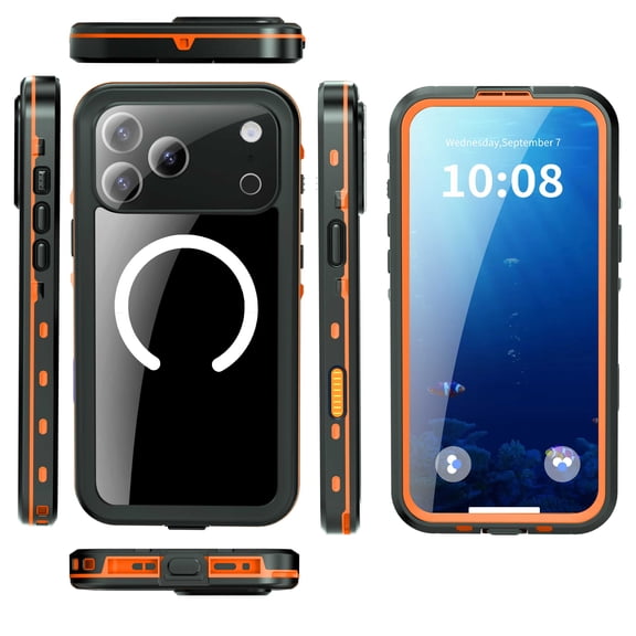Moreoy Magnetic Back Case for iPhone 18 Pro Max Waterproof Shockproof,Drop Protection,Compatible with Mag Safe,PC+TPU Screen Full Cover,Orange