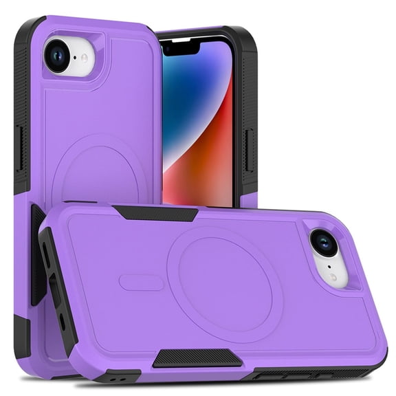 Moreoy Magnetic Dual Layer Protective Case for iPhone 16e / iPhone 17e, Compatible with MagSafe, Raised Edge Drop Protection Phone Shell, Hybrid Shockproof Protective Cover,Purple