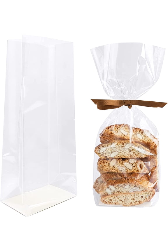 Morepack Gusseted Flat Bottom Cellophane Bags with Paper Insert 50Pcs 5x3x12 Inches Cello