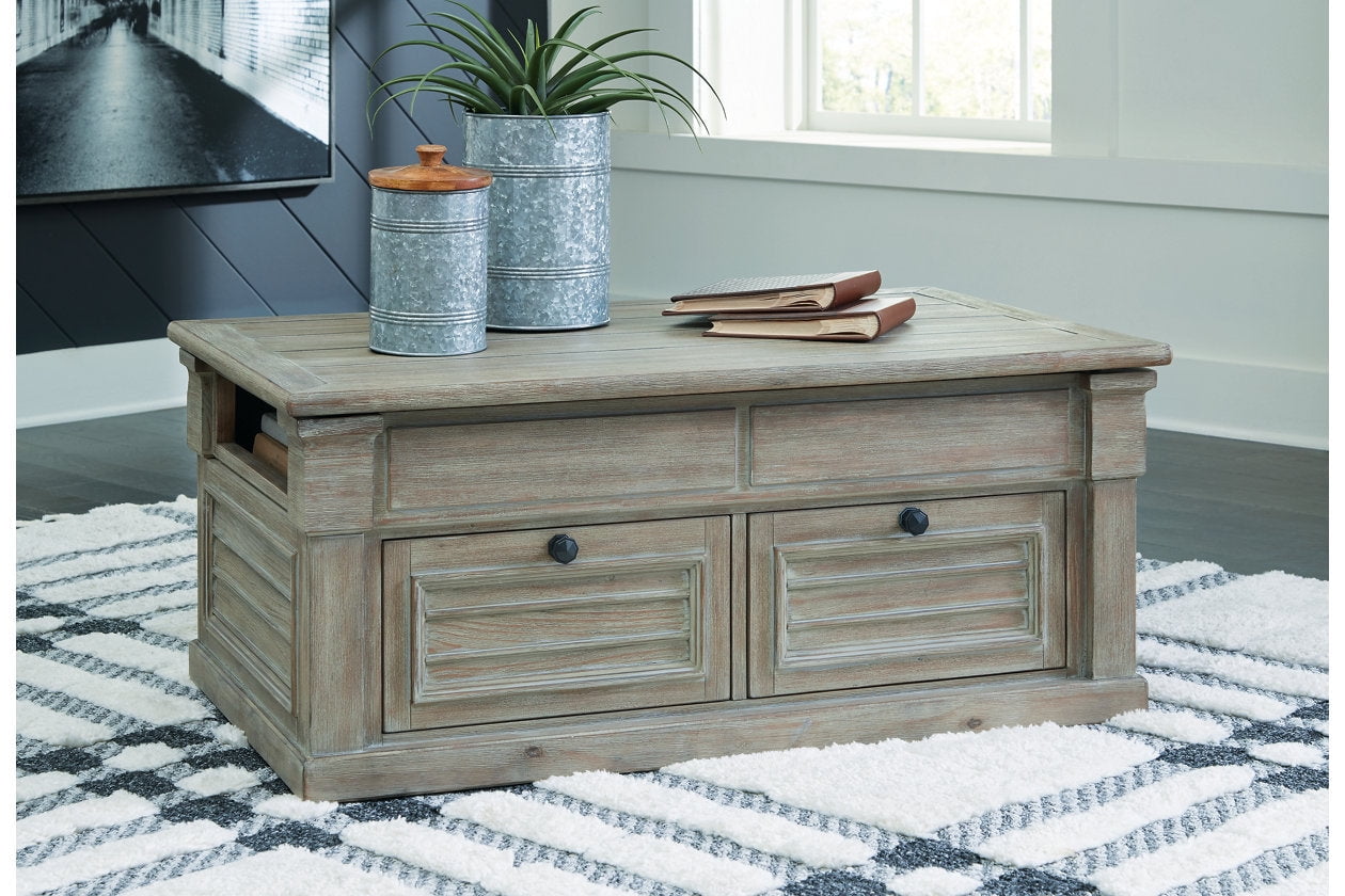 Beige Rectangular Wood Lift-Top Coffee Table with Storage