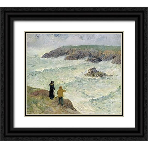 Moret, Henry 30x26 Black Ornate Wood Framed with Double Matting Museum Art Print Titled - The Cliffs Near the Sea