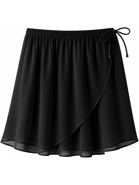 Moret Kids Girls Ballet and Dance 2-Pack Chiffon Wrap Skirts, Lightweight Pull-On Practice and Recital Skirts, Black, X-Small