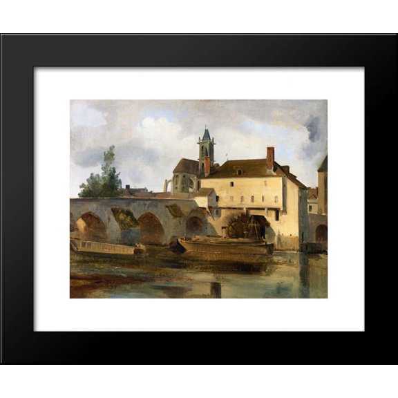 Moret sur Loing, the Bridge and the Church 20x24 Framed Art Print by Camille Corot