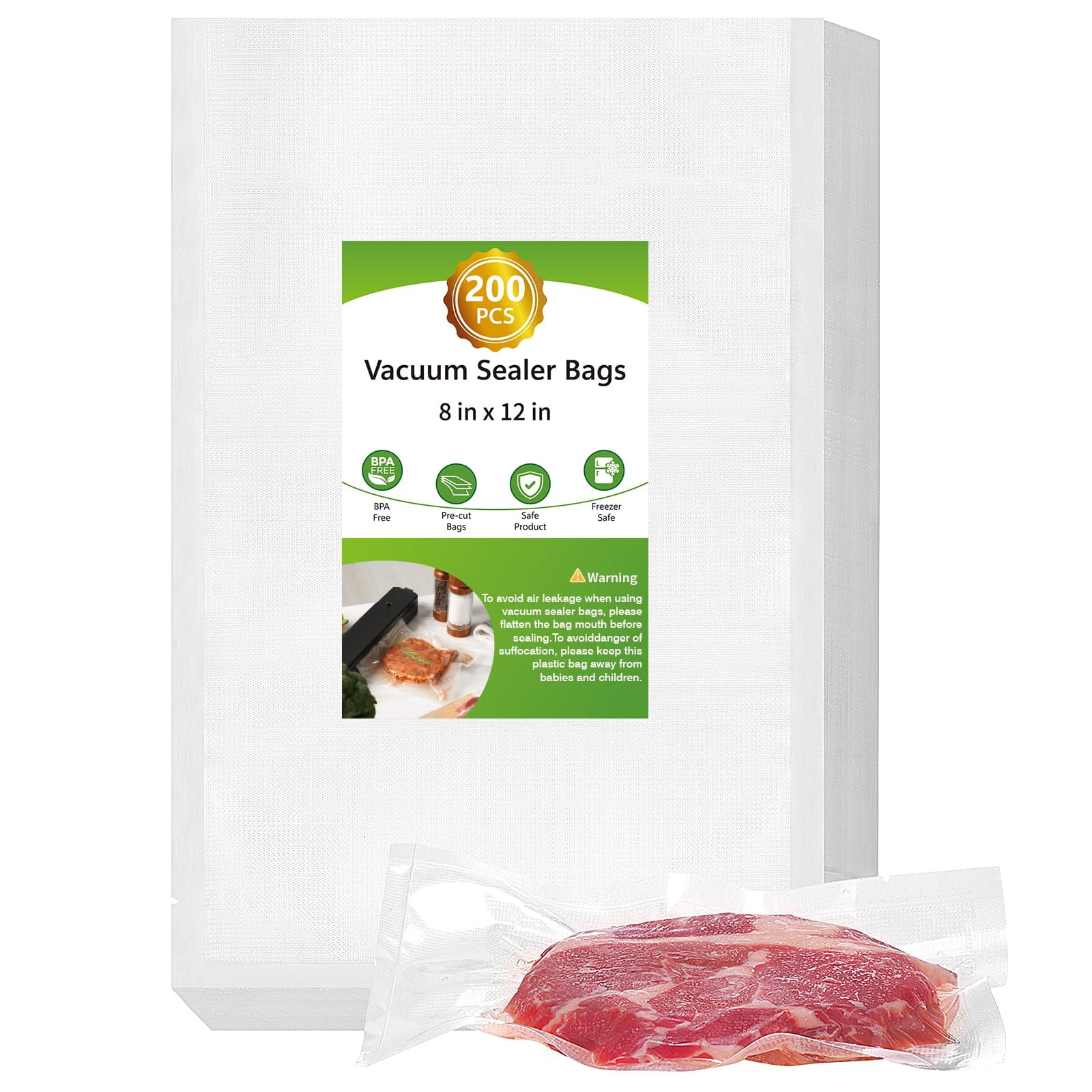 100 Pack 8x12 Inch Vacuum Sealer Bags - BPA Free, Freezer Safe Food Storage