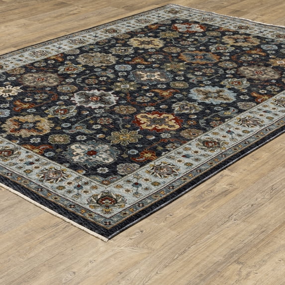 Woven Trends Aberdonian Area Rug 561B1 Traditional Blue Floral Oriental 6' 7" X 9' 6" Rectangle