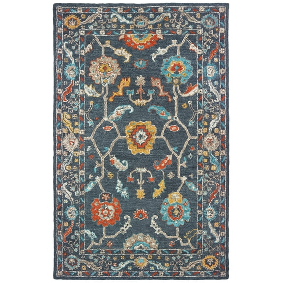 Moretti Avant Area Rug 75501 Blue Vines Bulbs 3' 6" x 5' 6" Rectangle