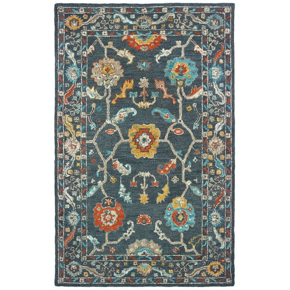 Moretti Avant Area Rug 75501 Blue Vines Bulbs 5' x 8' Rectangle