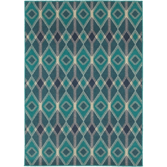 Moretti Brush Area Rug 6627B Blue Diamonds Lines