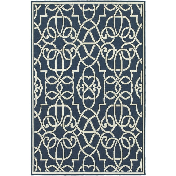 Moretti Constant Area Rug 2205B Navy Curls Curves 5' 3" x 7' 6" Rectangle