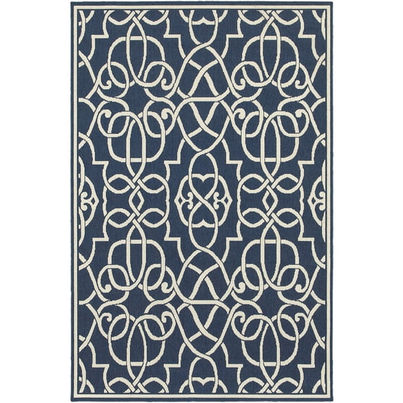 Moretti Constant Area Rug 2205B Navy Curls Curves 7' 10" x 7' 10" Round