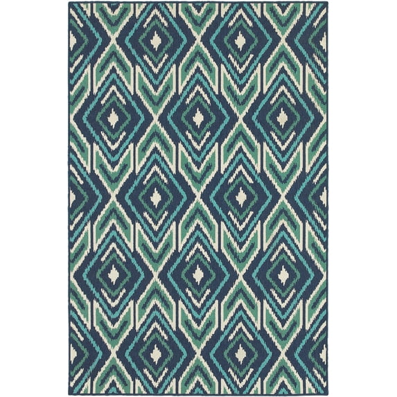 Moretti Constant Area Rug 2209B Navy Diamonds Lines 6' 7" x 9' 6" Rectangle
