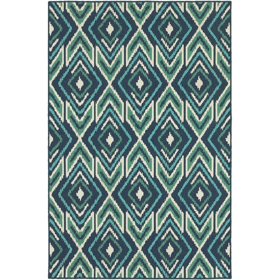 Moretti Constant Area Rug 2209B Navy Diamonds Lines 7' 10" x 7' 10" Round