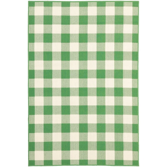 Moretti Constant Area Rug 2598G Outdoor Green Plaid Blocks 5' 3" x  7' 6" Rectangle