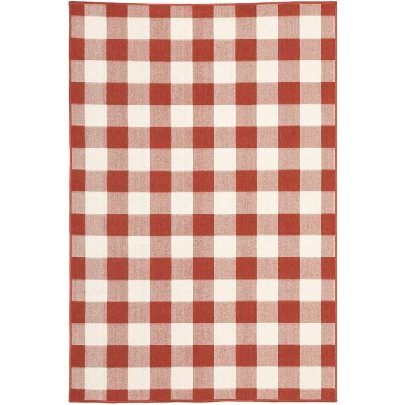 Moretti Constant Area Rug 2598R Outdoor Red Crosshatch Country 6' 7" x  9' 6" Rectangle