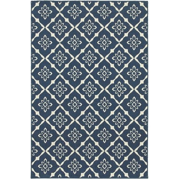 Moretti Constant Area Rug 5703B Navy Diamonds Leaves 7' 10" x 10' 10" Rectangle