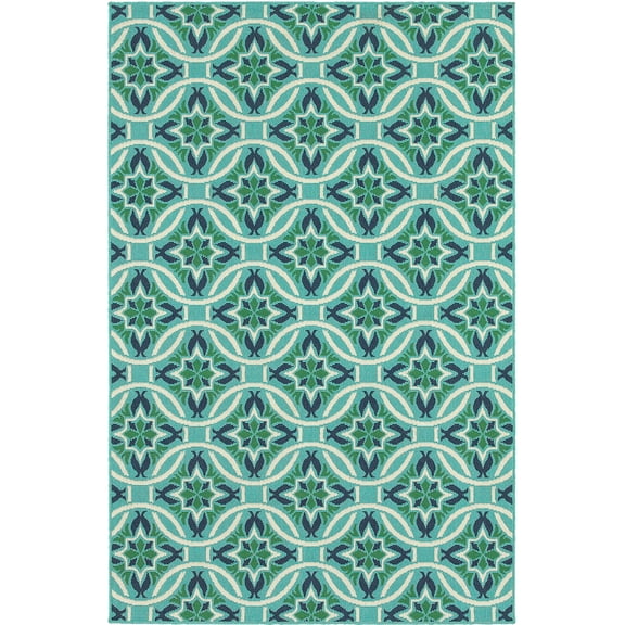 Moretti Constant Area Rug 5868L Blue Circles Leaves 2' 3" x 7' 6" Rectangle