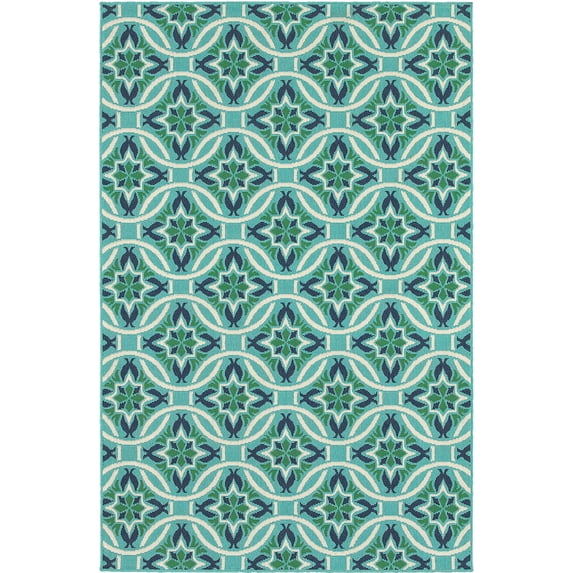 Moretti Constant Area Rug 5868L Blue Circles Leaves 6' 7" x 9' 6" Rectangle