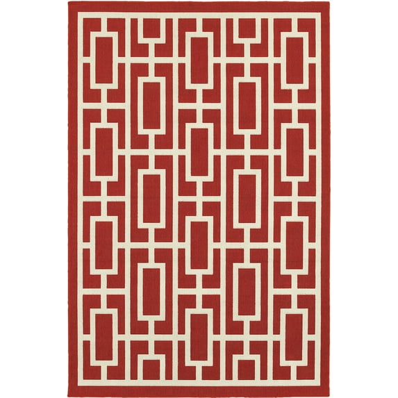 Moretti Constant Area Rug 9754R Red Boxes Rectangles 2' 3" x 7' 6" Rectangle