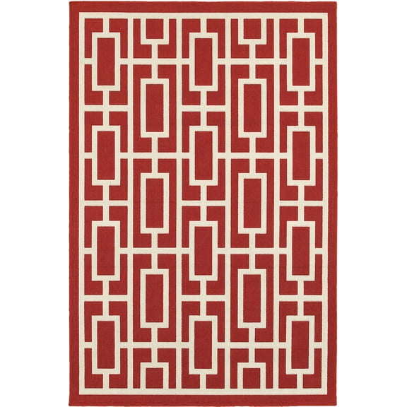 Moretti Constant Area Rug 9754R Red Boxes Rectangles 7' 10" x 10' 10" Rectangle