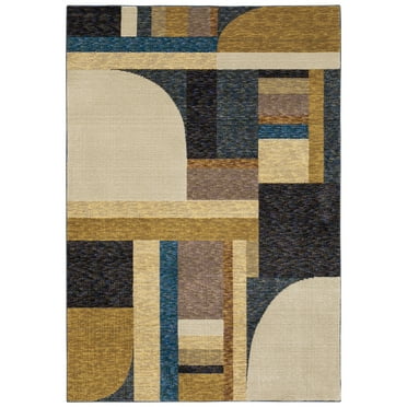 Moretti Court Area Rug STR01 Gold Curves Blocks 10' x 13' 2" Rectangle