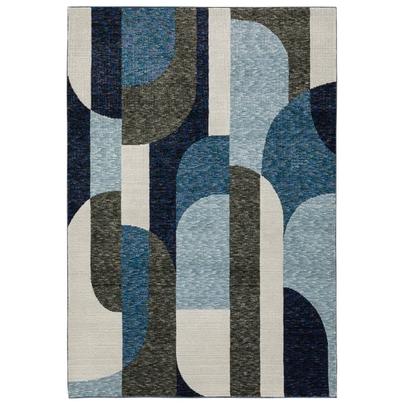Moretti Court Area Rug STR03 Blue Angular Curves 6' 7" x 9' 6" Rectangle
