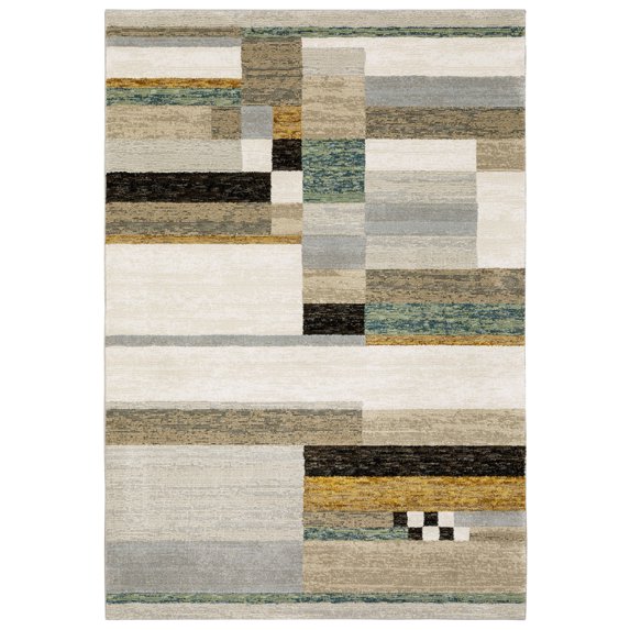 Moretti Court Area Rug STR07 Beige Diagonals Rectangles 5' 3" x 7' 3" Rectangle