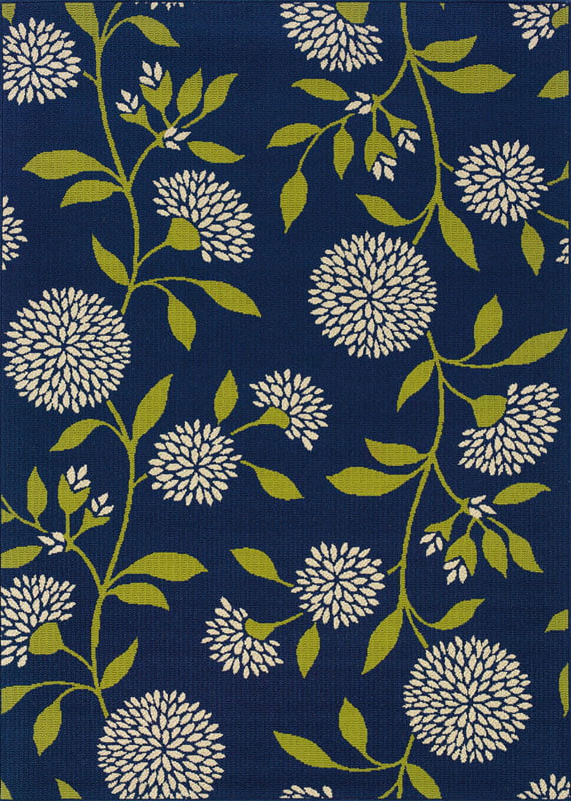 Blue Floral Rectangular Synthetic Indoor/Outdoor Rug