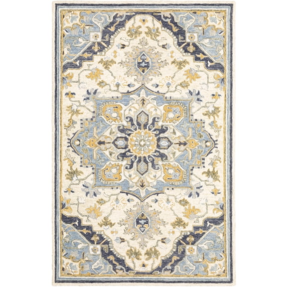 Moretti Dulce Area Rug 28402 Casual Blue Bulbs Scrolls 8' x 10' Rectangle
