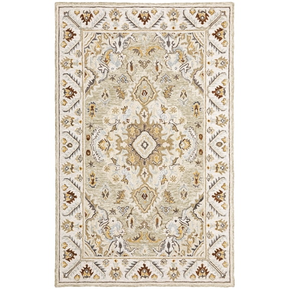 Moretti Dulce Area Rug 28403 Traditional Ivory Bordered Bulbs 3' 6" x 5' 6" Rectangle